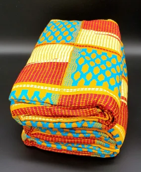 Multi-colored Traditional Kente (Mustard, White, Light Blue, Red, Gold) 3pcs