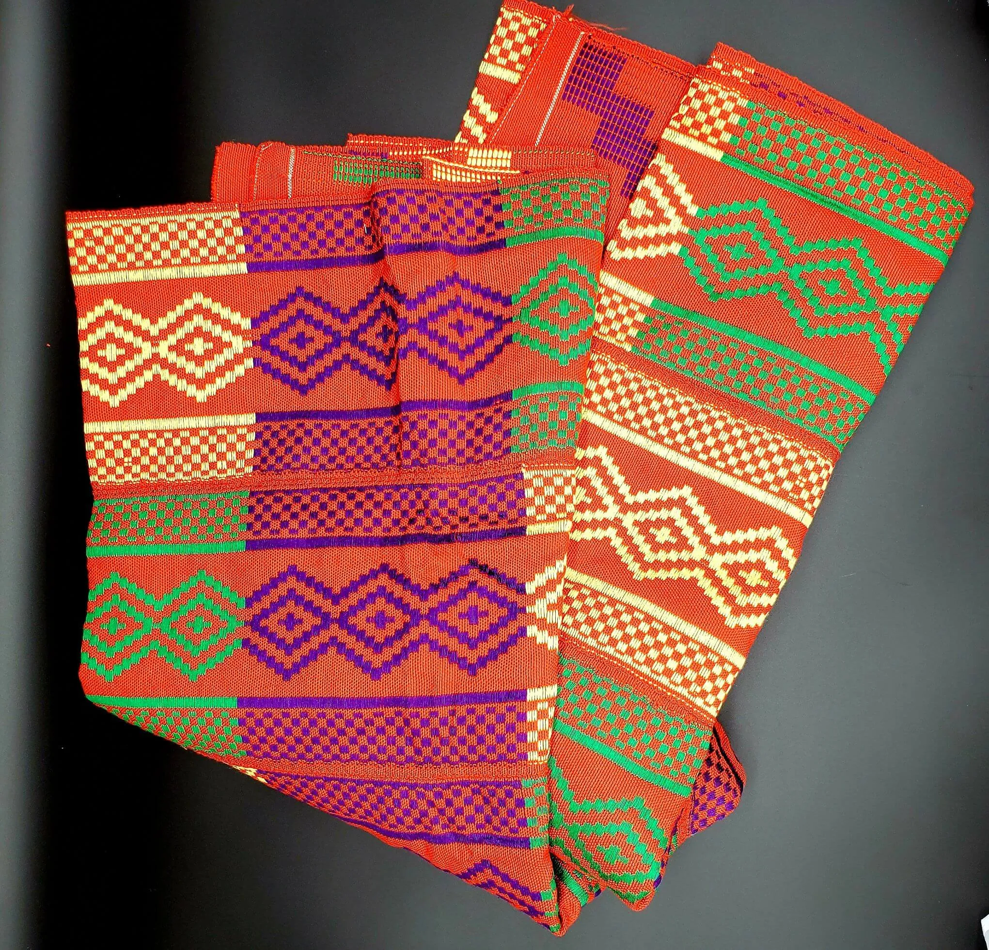 Multi-colored Traditional Kente (Orange, Gold, Purple, Green) 3pcs