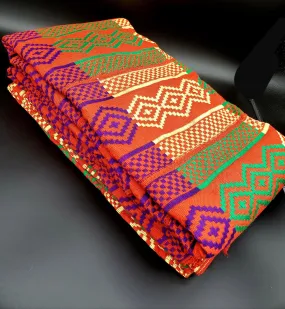 Multi-colored Traditional Kente (Orange, Gold, Purple, Green) 3pcs
