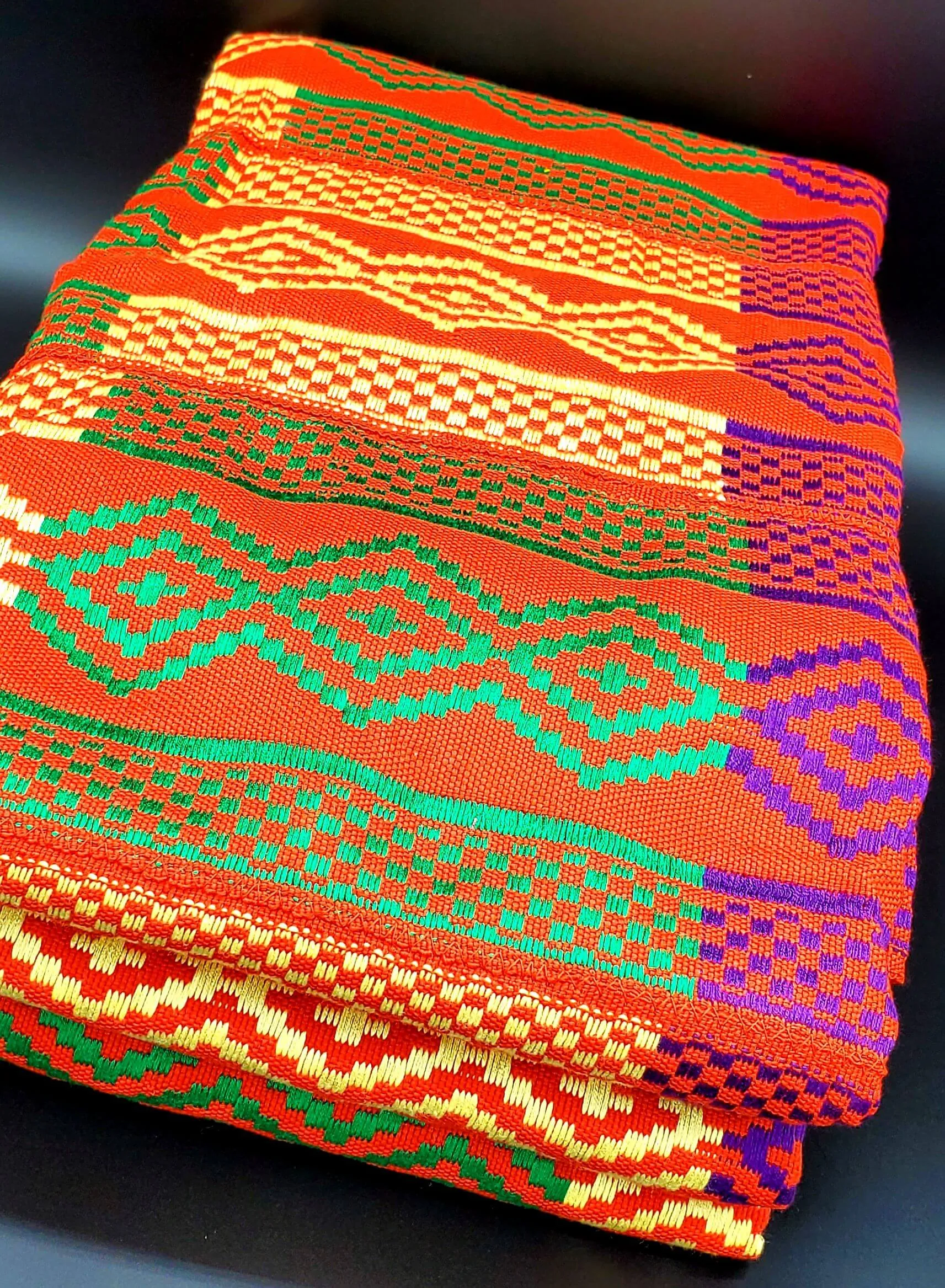 Multi-colored Traditional Kente (Orange, Gold, Purple, Green) 3pcs