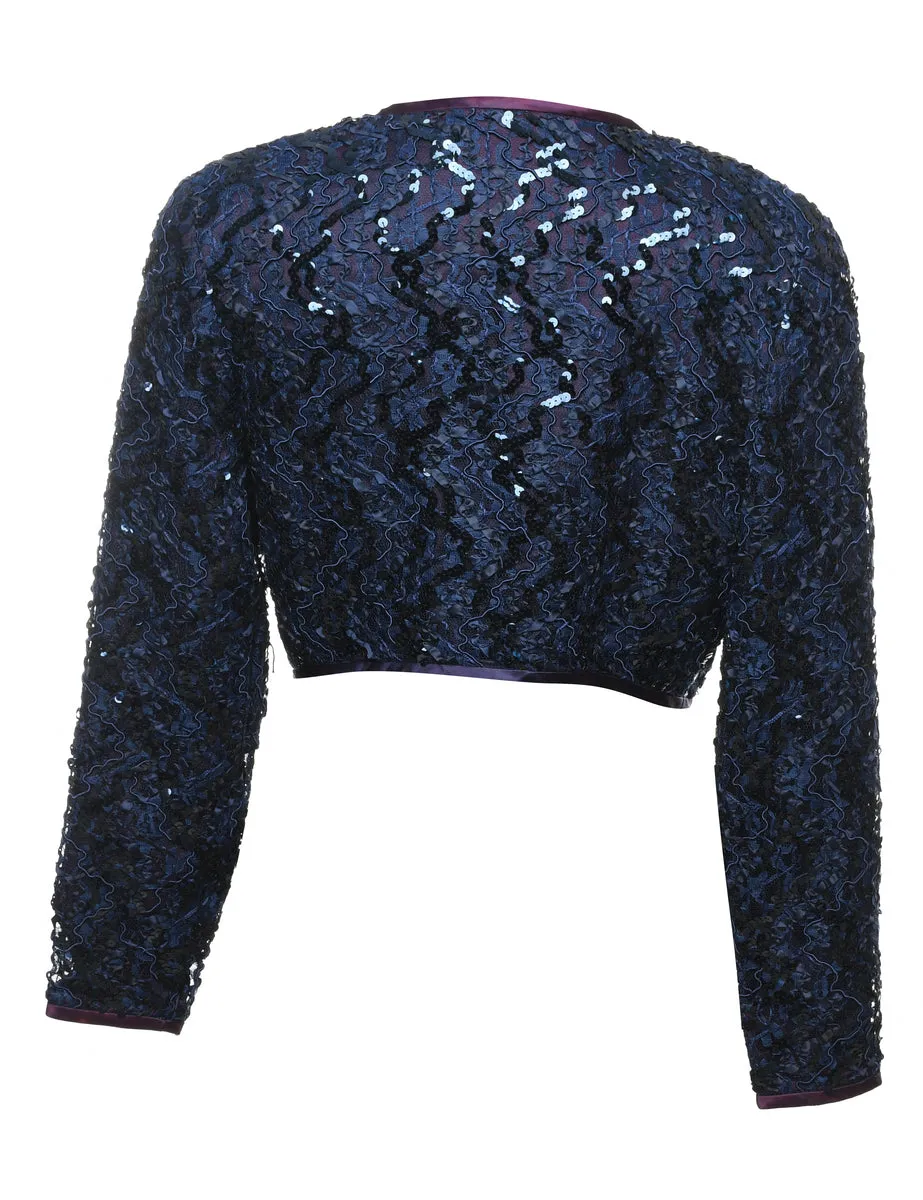 Navy Sequined Evening Jacket - M