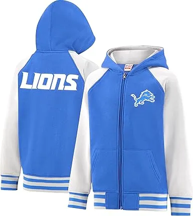 NFL Official Boy's Super Soft Full Zip Varsity Hoodie Sweatshirt|Detroit Lions