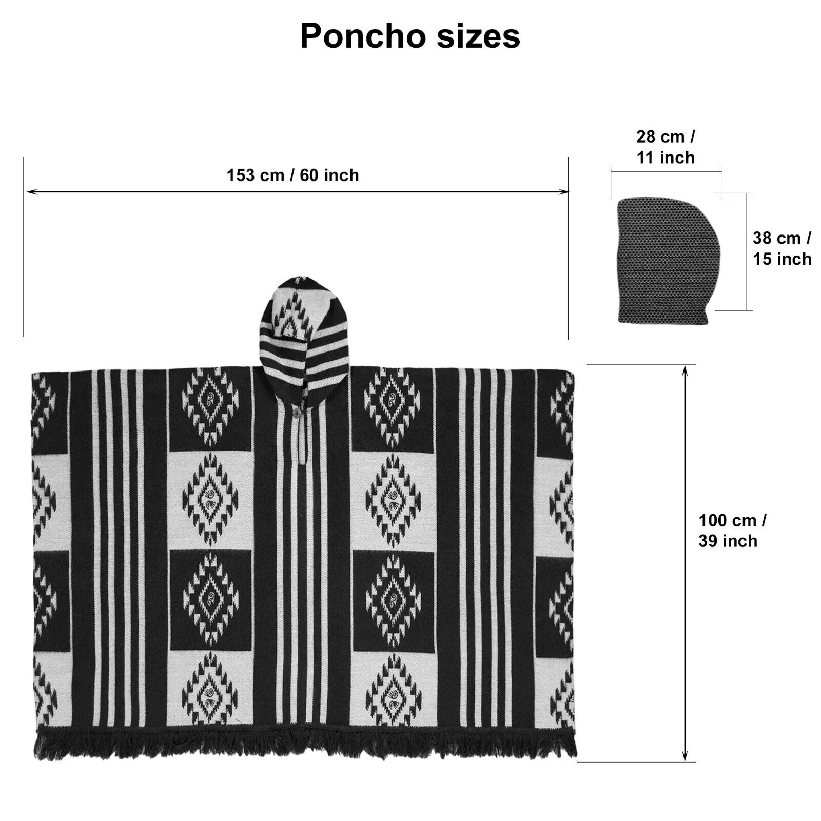 Numbilungo - Baby Alpaca wool Unisex Hooded Poncho Pullover M-XXL - brown - Aztec pattern