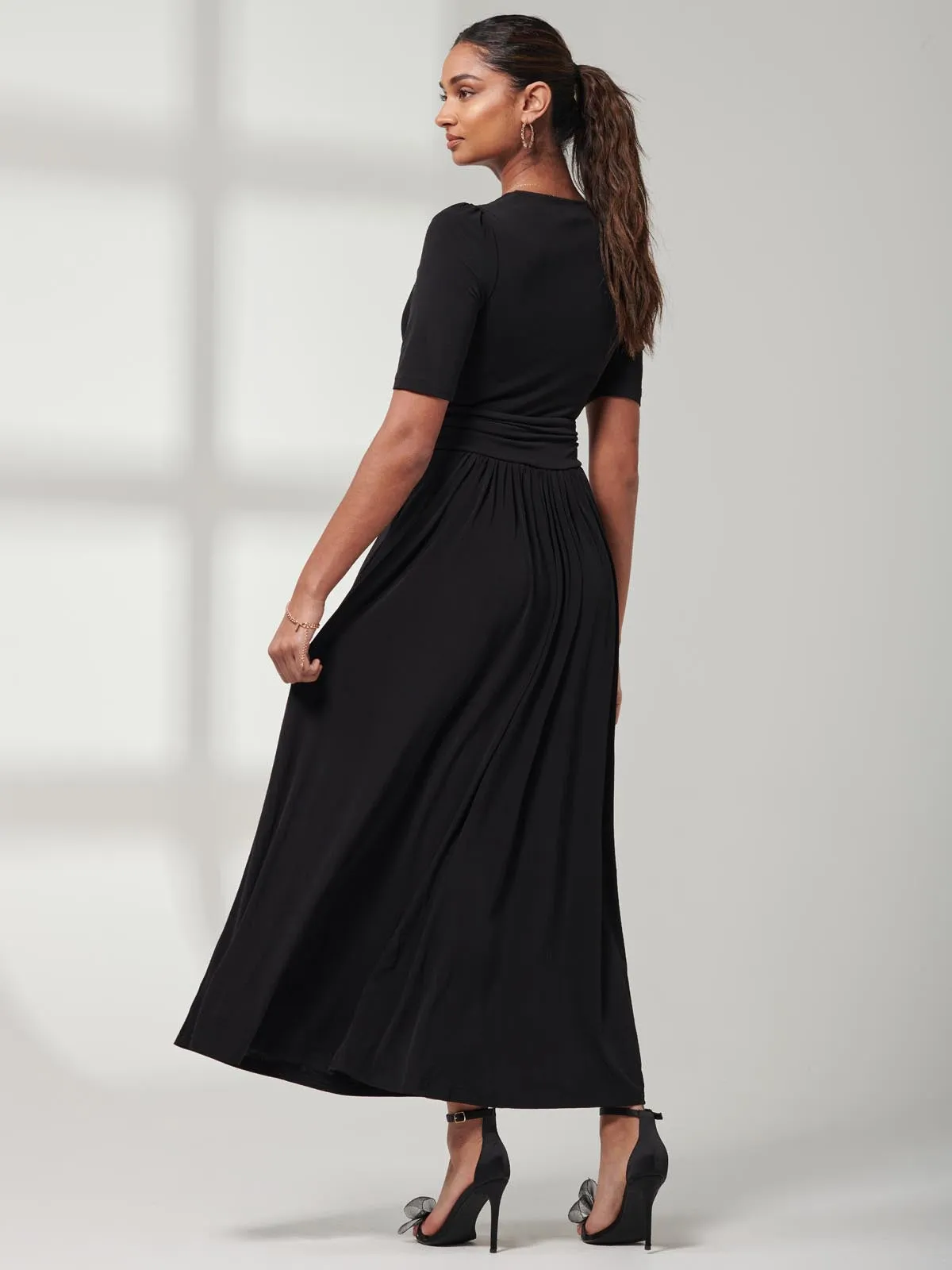 Plain Jersey Wrap Front Maxi Dress, Black