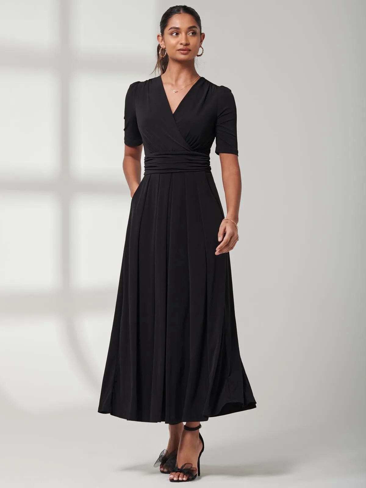 Plain Jersey Wrap Front Maxi Dress, Black