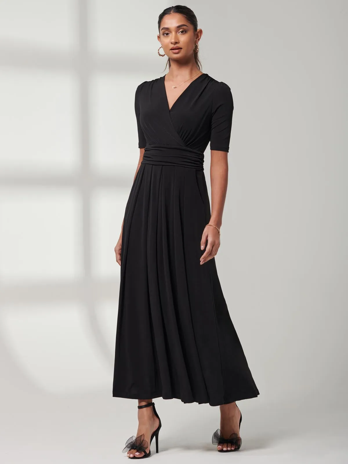 Plain Jersey Wrap Front Maxi Dress, Black