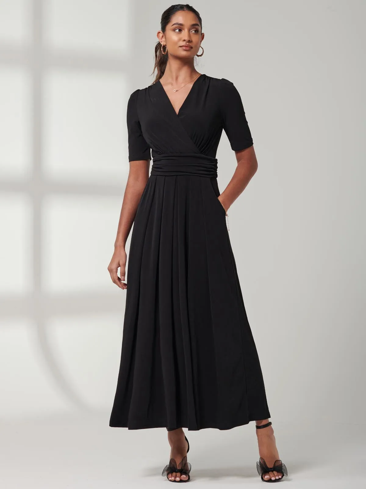 Plain Jersey Wrap Front Maxi Dress, Black