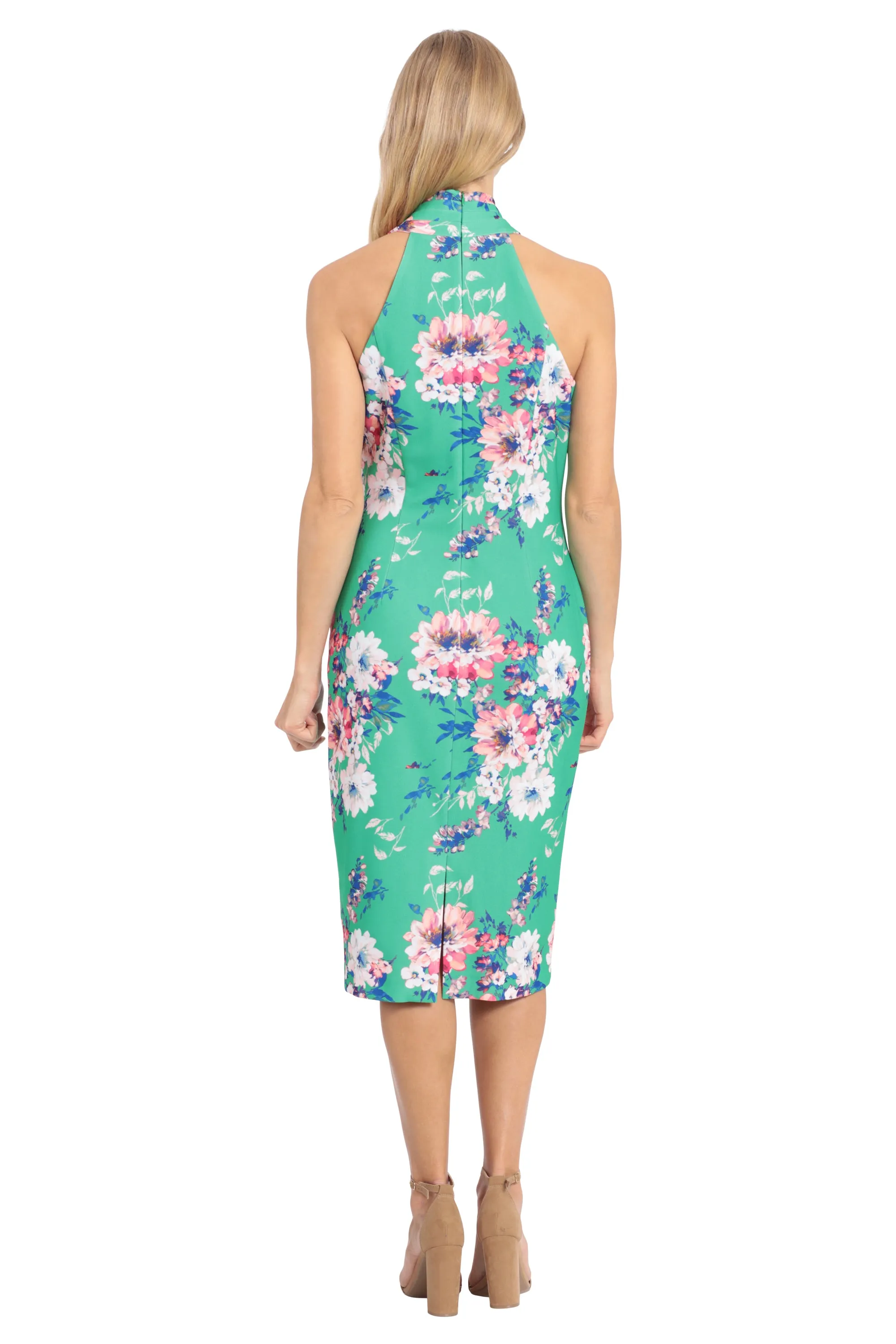 Pleated Neck Halter Sheath Dress | Green