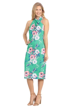 Pleated Neck Halter Sheath Dress | Green