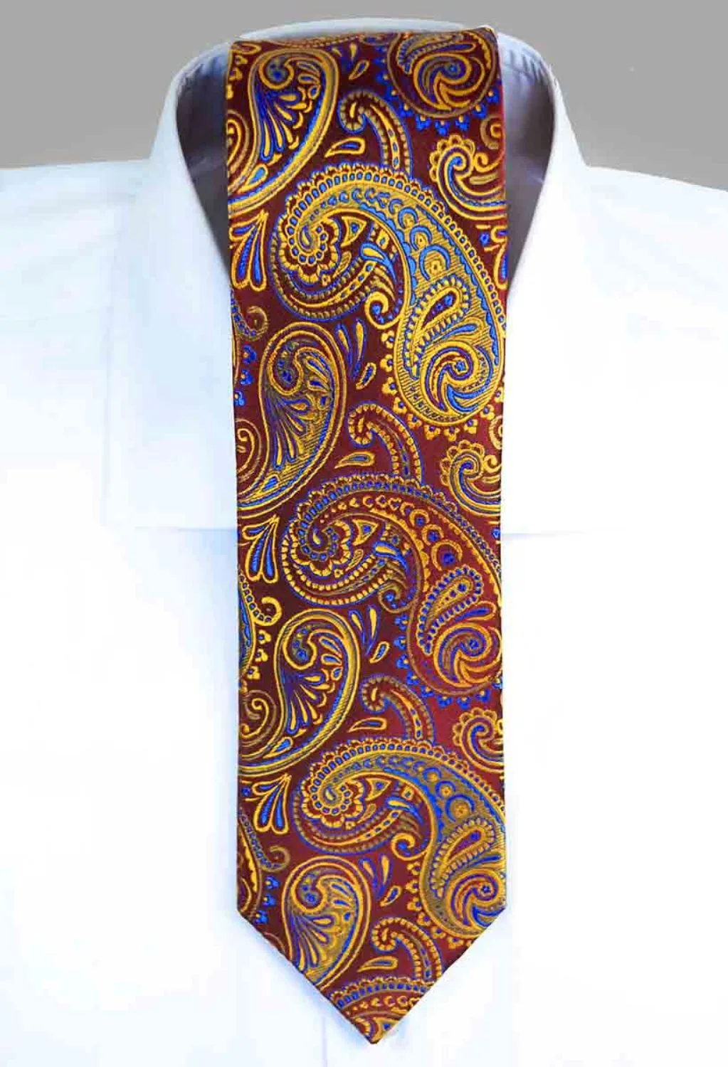 Red and Gold Paisley Silk Tie by Paul Malone