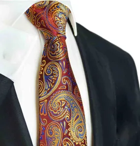 Red and Gold Paisley Silk Tie by Paul Malone