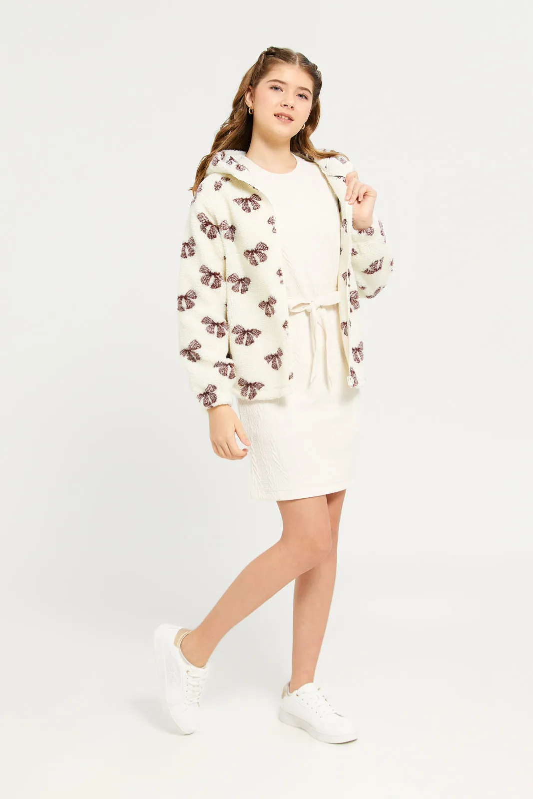 Senior Girls Ivory Hooded Sherpa Sweatshirt