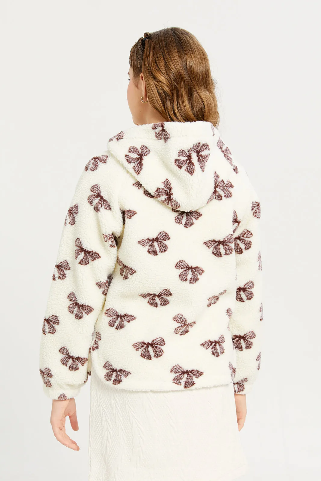 Senior Girls Ivory Hooded Sherpa Sweatshirt