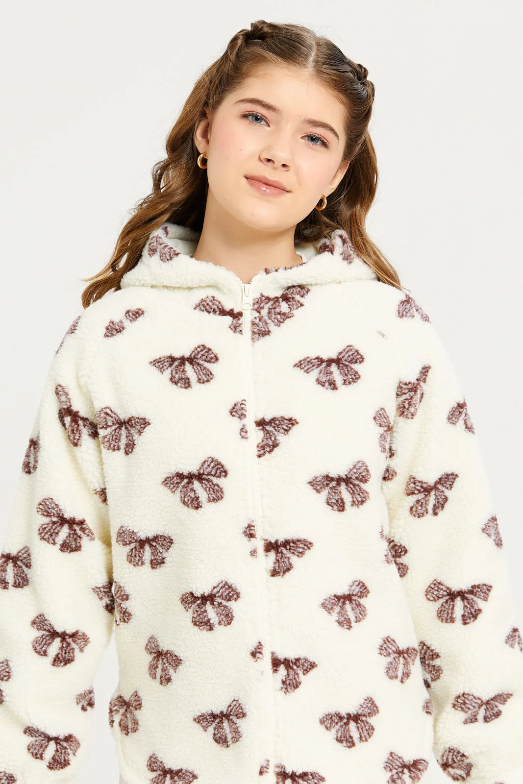 Senior Girls Ivory Hooded Sherpa Sweatshirt