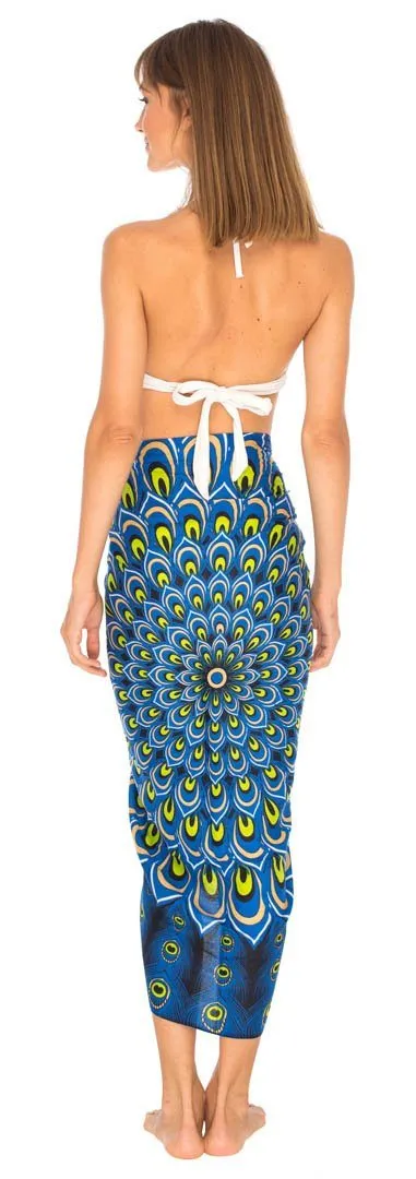 SHU-SHI Women's Sarong Beach Swimsuit Cover-Up Mandala Peacock Print with Clip