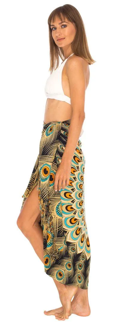SHU-SHI Women's Sarong Beach Swimsuit Cover-Up Mandala Peacock Print with Clip