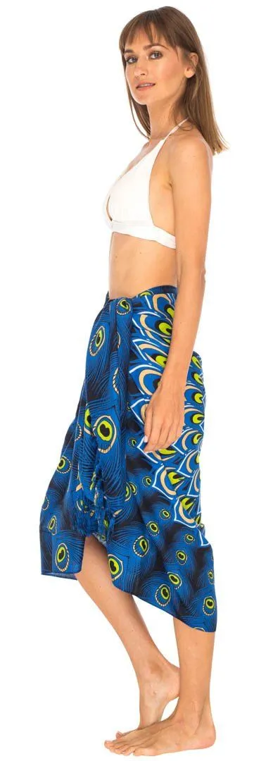 SHU-SHI Women's Sarong Beach Swimsuit Cover-Up Mandala Peacock Print with Clip