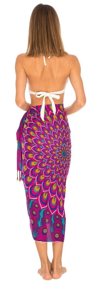 SHU-SHI Women's Sarong Beach Swimsuit Cover-Up Mandala Peacock Print with Clip