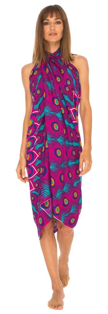 SHU-SHI Women's Sarong Beach Swimsuit Cover-Up Mandala Peacock Print with Clip