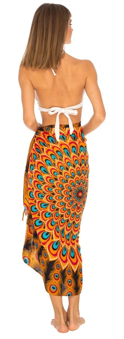 SHU-SHI Women's Sarong Beach Swimsuit Cover-Up Mandala Peacock Print with Clip