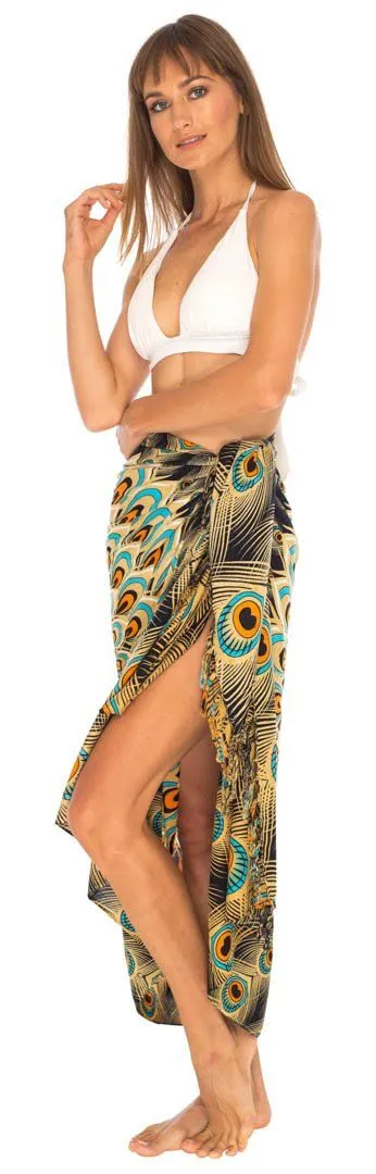 SHU-SHI Women's Sarong Beach Swimsuit Cover-Up Mandala Peacock Print with Clip