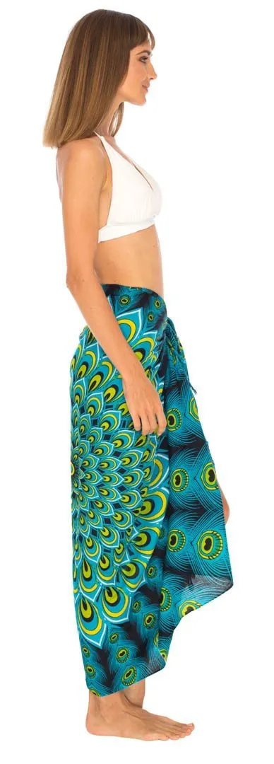 SHU-SHI Women's Sarong Beach Swimsuit Cover-Up Mandala Peacock Print with Clip
