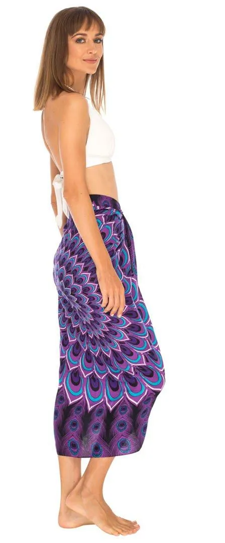 SHU-SHI Women's Sarong Beach Swimsuit Cover-Up Mandala Peacock Print with Clip