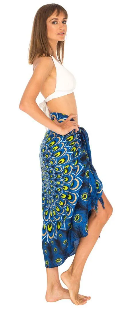 SHU-SHI Women's Sarong Beach Swimsuit Cover-Up Mandala Peacock Print with Clip