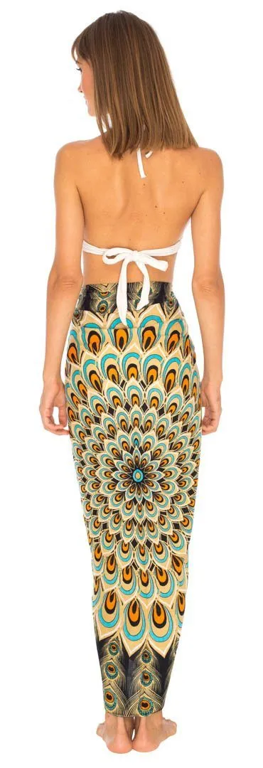 SHU-SHI Women's Sarong Beach Swimsuit Cover-Up Mandala Peacock Print with Clip