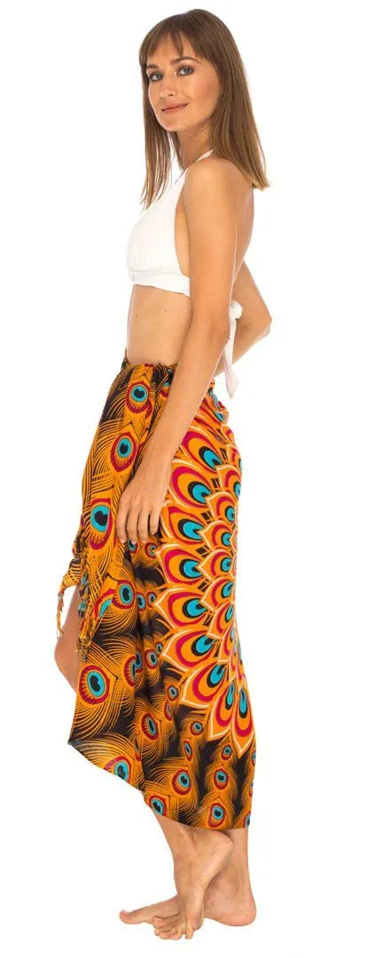 SHU-SHI Women's Sarong Beach Swimsuit Cover-Up Mandala Peacock Print with Clip