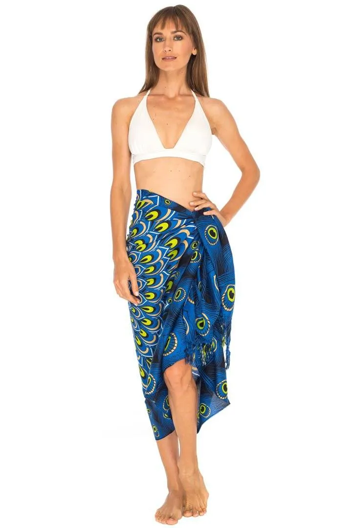SHU-SHI Women's Sarong Beach Swimsuit Cover-Up Mandala Peacock Print with Clip