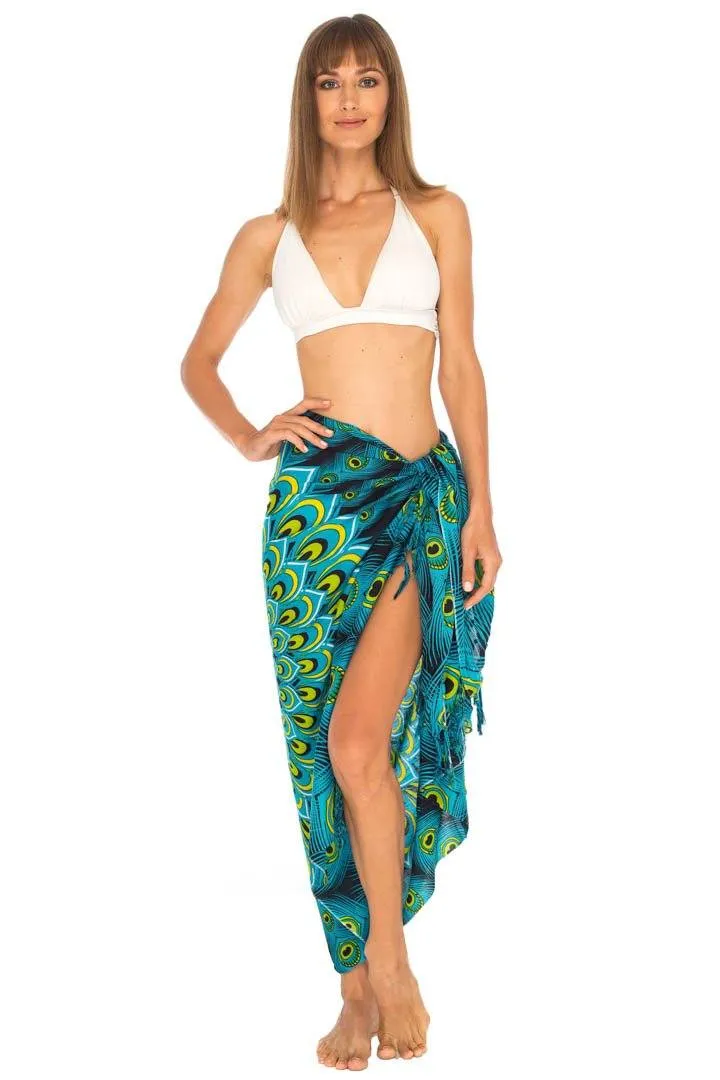 SHU-SHI Women's Sarong Beach Swimsuit Cover-Up Mandala Peacock Print with Clip