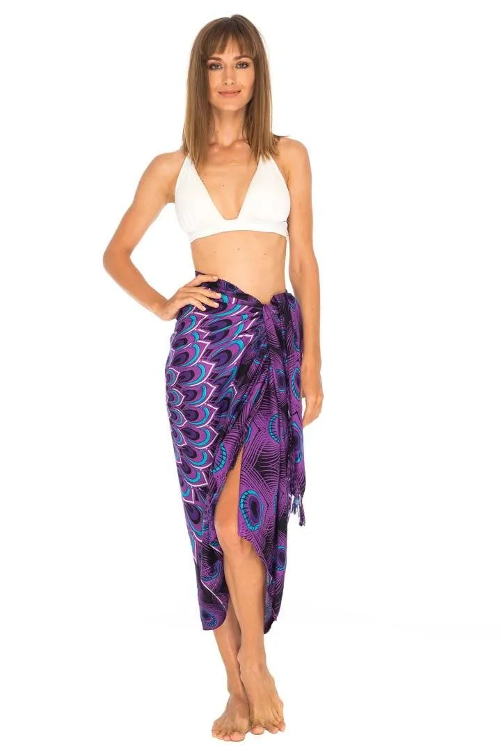 SHU-SHI Women's Sarong Beach Swimsuit Cover-Up Mandala Peacock Print with Clip