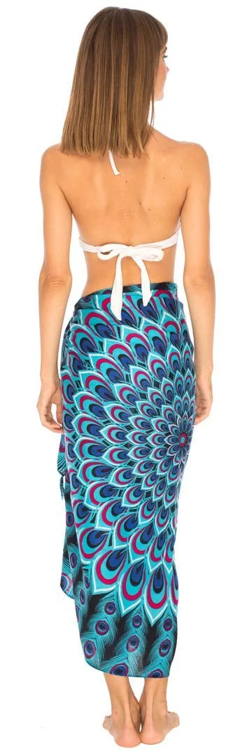 SHU-SHI Women's Sarong Beach Swimsuit Cover-Up Mandala Peacock Print with Clip