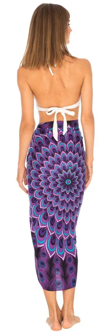 SHU-SHI Women's Sarong Beach Swimsuit Cover-Up Mandala Peacock Print with Clip