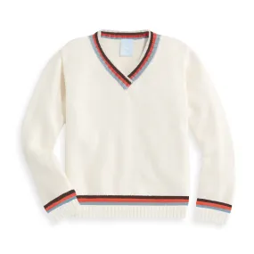 Victor Pullover -- Ivory w/ Steel Blue & Coral