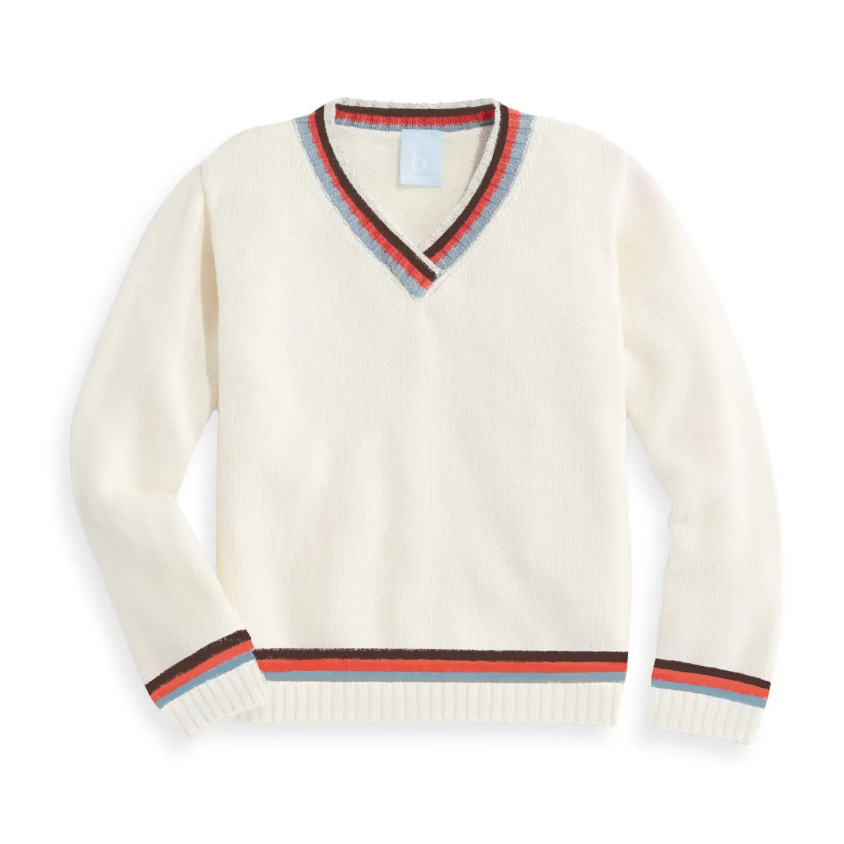 Victor Pullover -- Ivory w/ Steel Blue & Coral