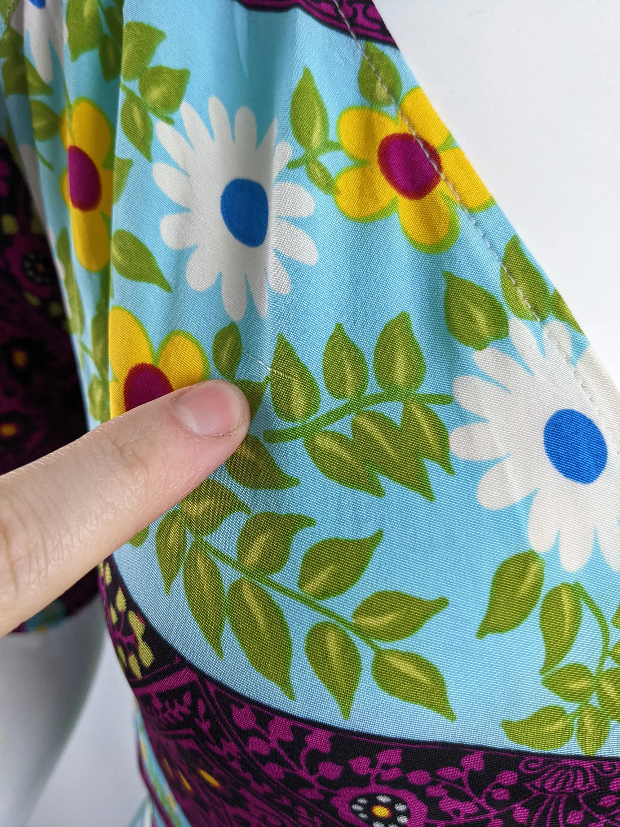 Vintage Bold Multicoloured Floral Patchwork Print Wrap Dress, 1970s