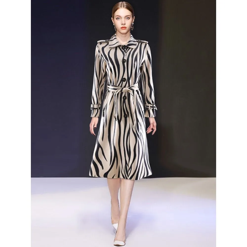 Women's Belted Long Retro Style Coat